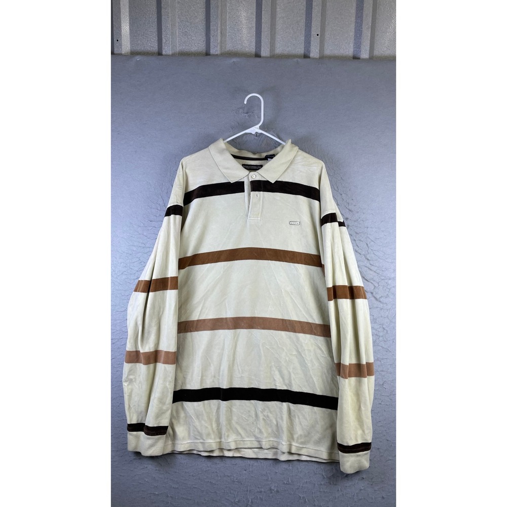 Enyce Polo Shirt Mens 3XL Cream Striped Good Long Sleeve Velour Streetwear 14480